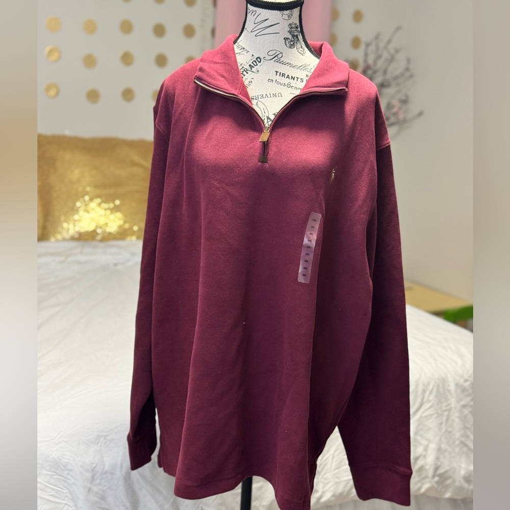 NWT Polo Ralph Lauren Men’s XXL Quarter Zip Pullover Burgundy Long Sleeve